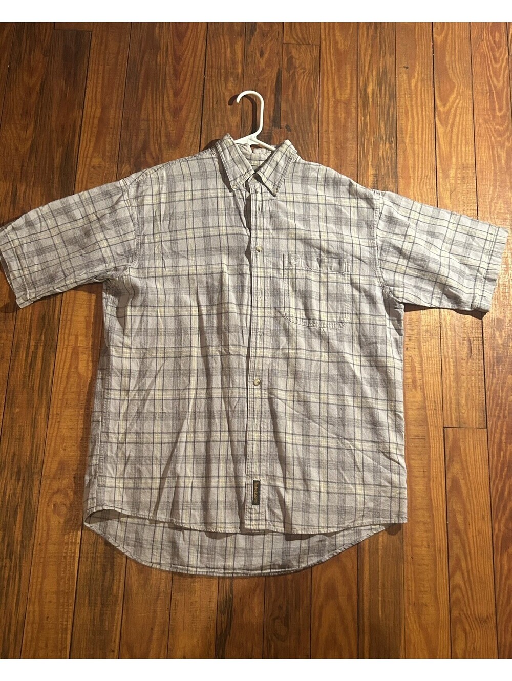 VTG Timberland Shirt Mens Large Grey Plaid Linen Cotton